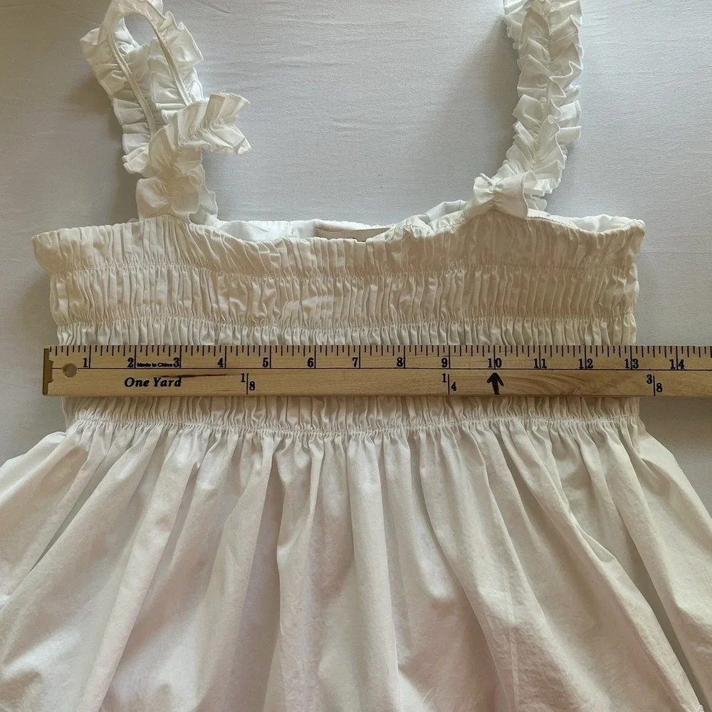 TORY BURCH White Smocked Lace Eyelet Ruffle‎ Boho Coastal Cowgirl Baby Doll Sz 8